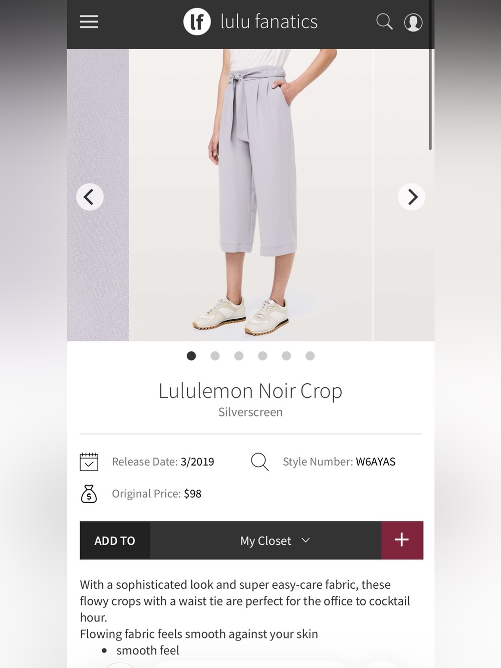 lululemon athletica Noir Cropped Pants - Light Lavender/grey